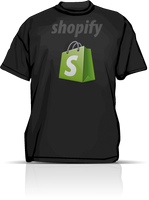 A black t-shirt with the shopify logo